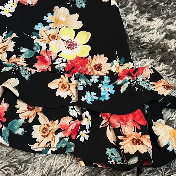 Bobeau Red and Yellow Ruffled A-Line Midi Skirt - Picture 3 of 4